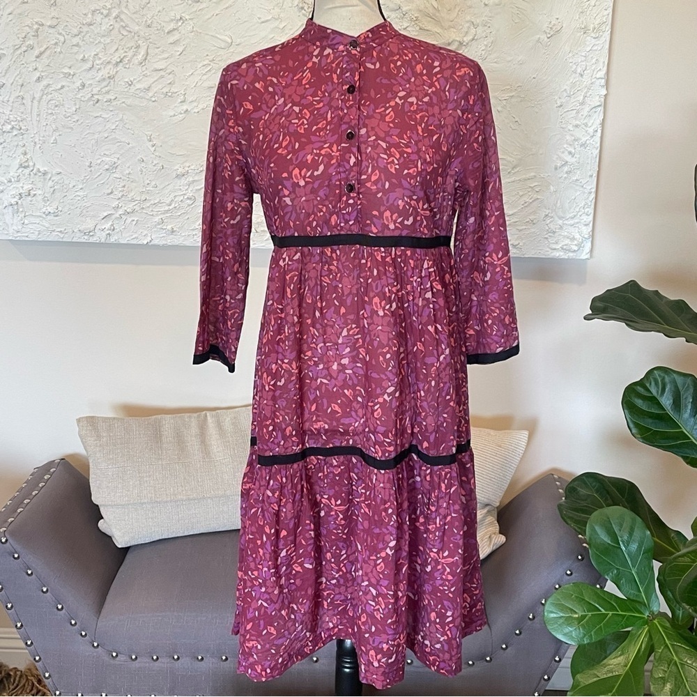 Warm Brand Prairie Midi Dress 3/4 Sleeve Pockets Tired 100% Cotton Size Small